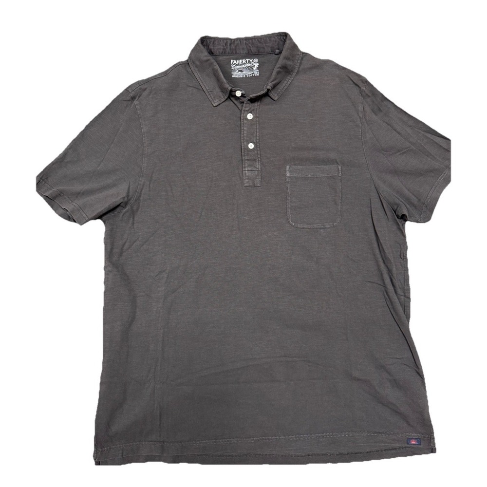 Faherty Sunwashed Polo Shirt Mens 2XL Washed Black Organic Cotton Short Sleeve